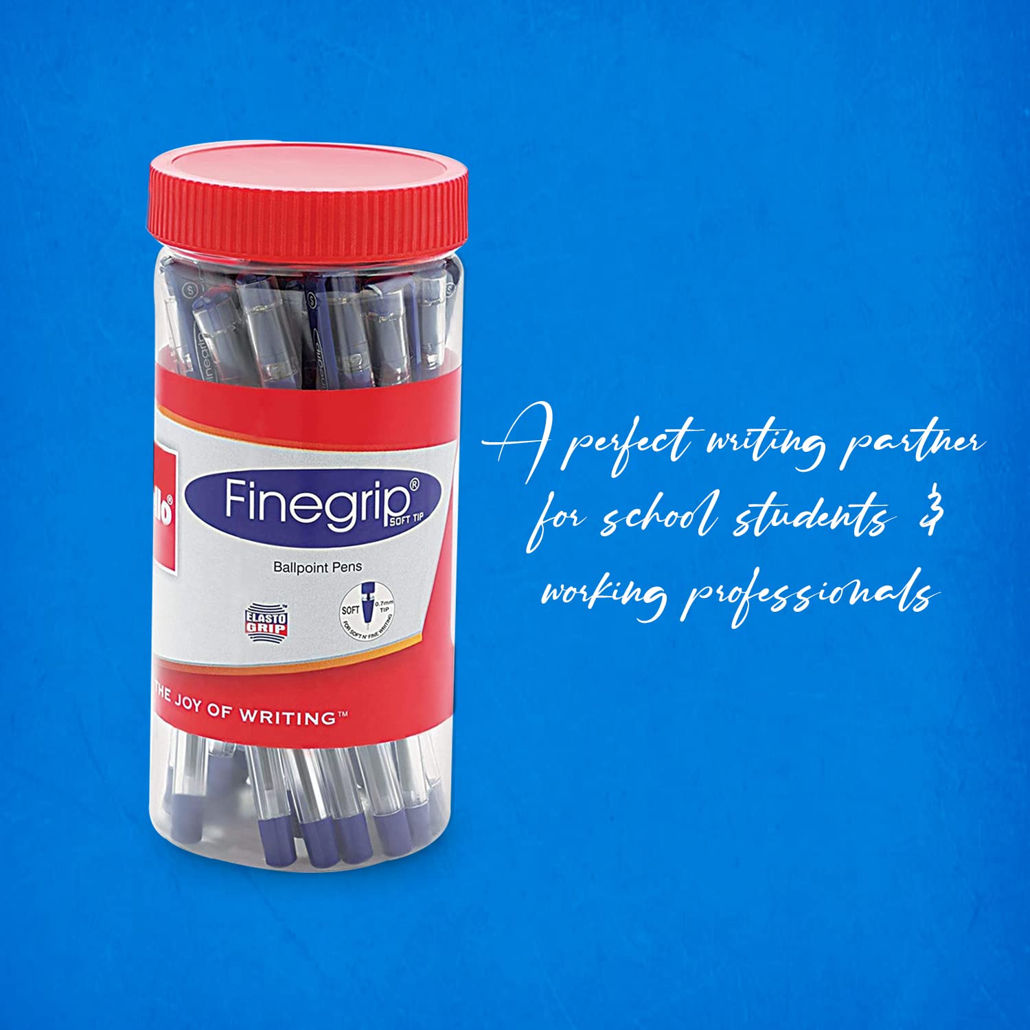 Cello Finegrip Ball Pen | Blue Ball Pens | Jar of 25 Units | Best Ball Pens for Smooth Writing | Ball Point Pen Set | Pens for Students and Professionals Stationery - Springkart 