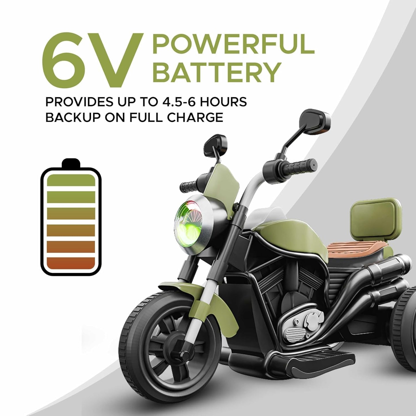 Cockatoo 5E Cruise Rechargable Electric Kids Bike with Music and LED Light, Kids Scooter Bike for 1-5 Yrs Boys&Girls Powered by 6V & 4.5 AH Battery for 4.5Hr-6Hr Ride- Pista Green