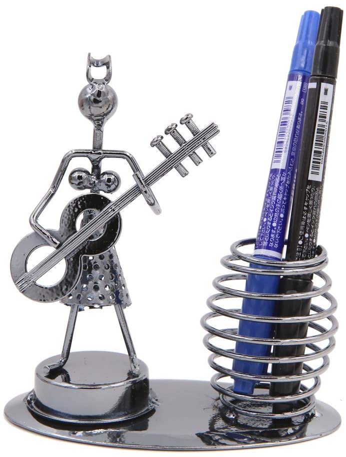 Girl Musician Playing Bass Guitar Pen Stand Showpiece - Springkart 