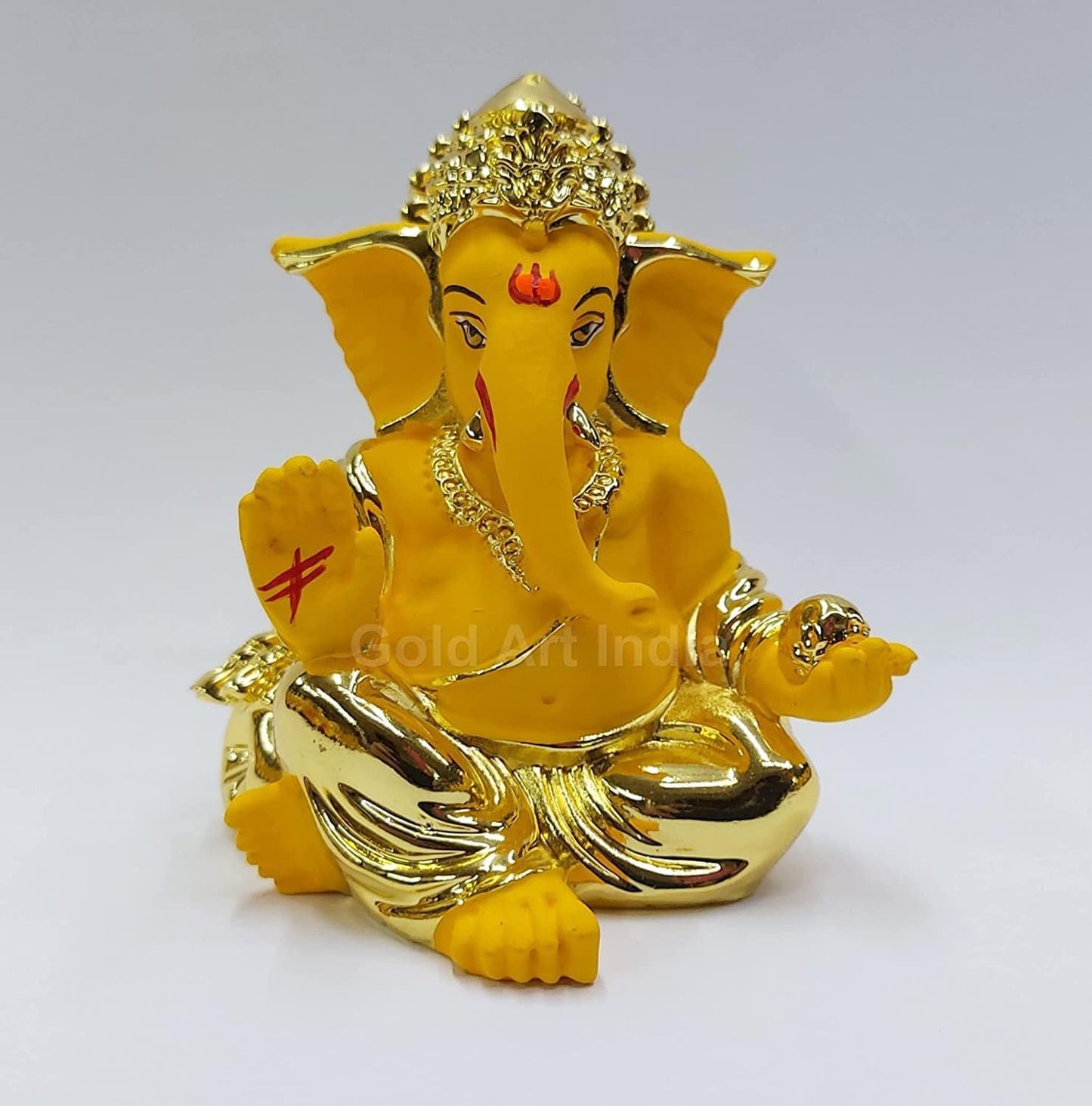 Gold Art India Gold and Silver Plated Matte Finish Ganesh Idol For Car Dashboard Ganesha Murti Ganpati Idol For Home Decor Puja Lord Ganesh Statue Gift For Office Desk Puja Room Figurine, 3 x 3 inches