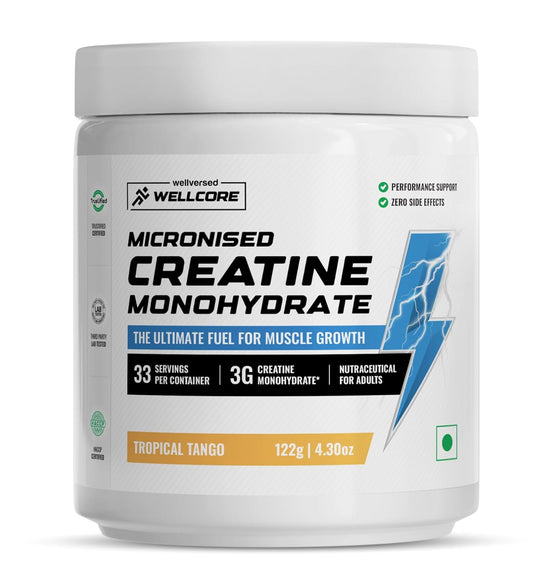 Wellcore - Pure Micronised Creatine Monohydrate,Tropical Tango (122g, 33 Servings), Rapid Absorption, Enhanced Muscle Strength & Power, Fast Recovery,Increased Muscle Mass