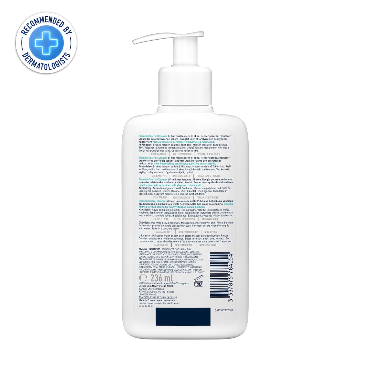 Cerave Blemish Control Cleanser with 2% Salicylic Acid & Niacinamide for Acne Prone Skin, Controls Acne & Spots, Unclog Pores & Reduces Blemishes, 236ml