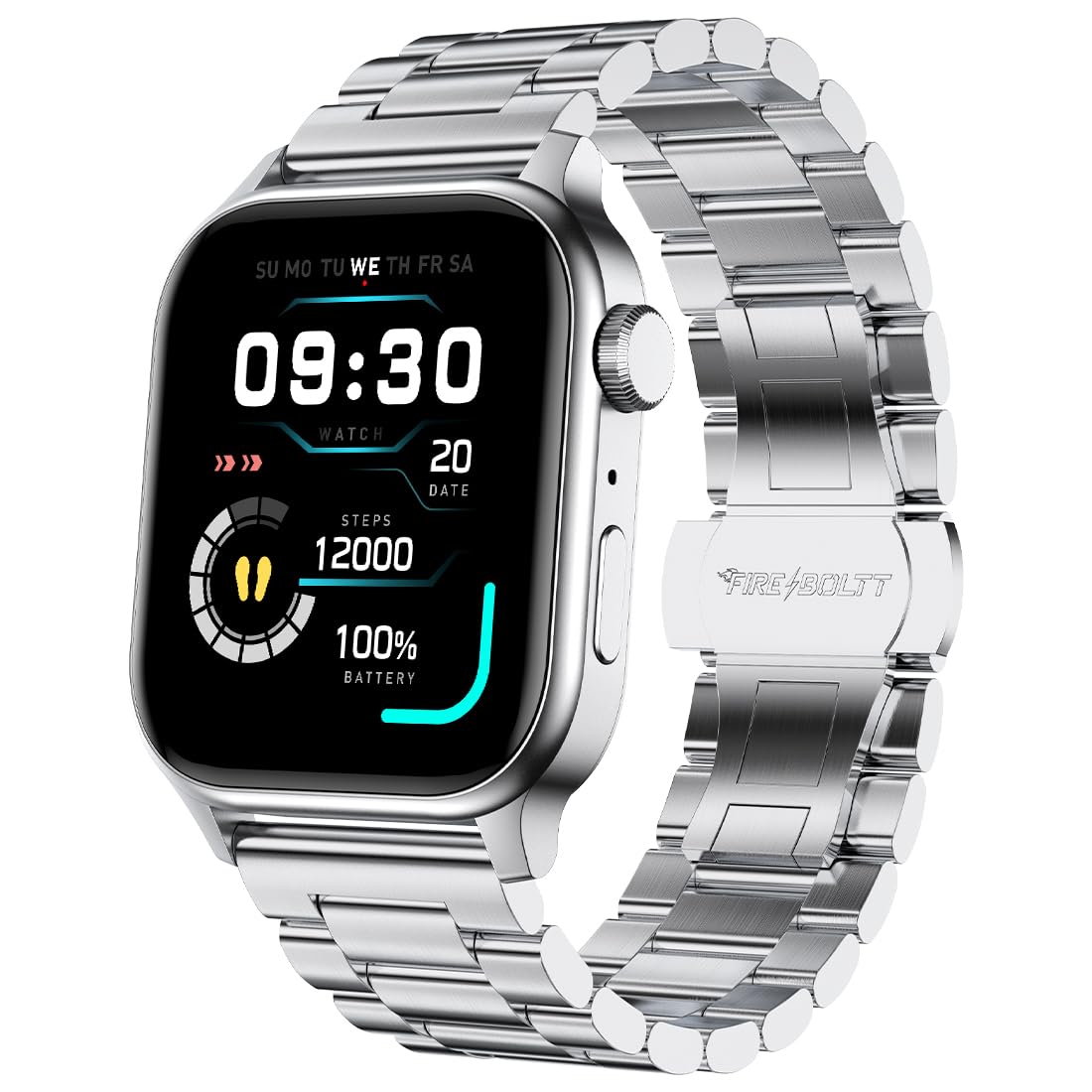 Fire-Boltt Rise Smart Watch 1.85″ with Bluetooth Calling, AI Voice Assistant, Rotating Crown, SpO2 & Heart Rate Monitor, 123 Sports Modes, IP67 Waterproof Metal Smartwatch for Men & Women - Black