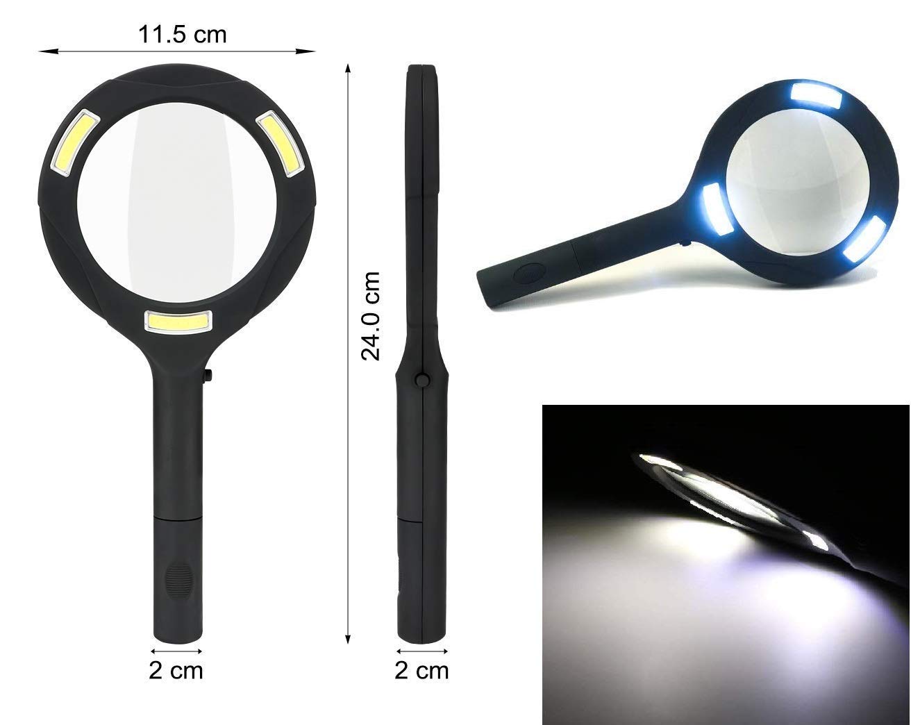 Magnifying Glass with 3 Led Light 3X Power and Rubberized Handle - Springkart 