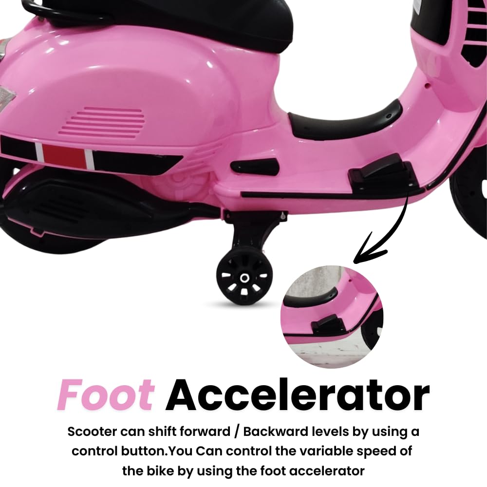 Vespa 12v Battery Operated Rechargeable Ride On Scooter for Girls and Boys || 1 to 6 Years Kids Scooty, Pink