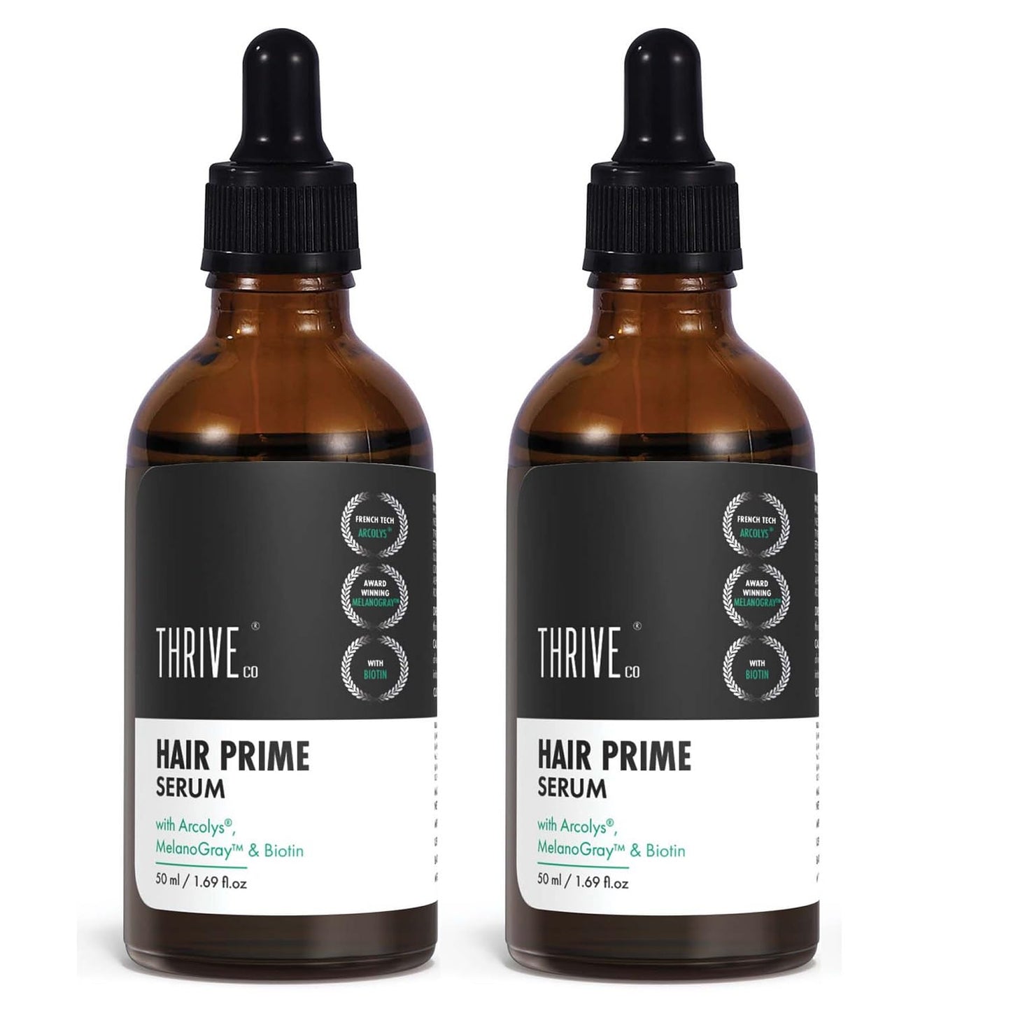 ThriveCo Anti-Grey Hair Prime Serum | Reverses & Limits Hair Greying | Arcolys + Biotin + Black Tea Extract | Light-Weight, Non-Sticky & Odourless | For Men and Women | 50 Ml