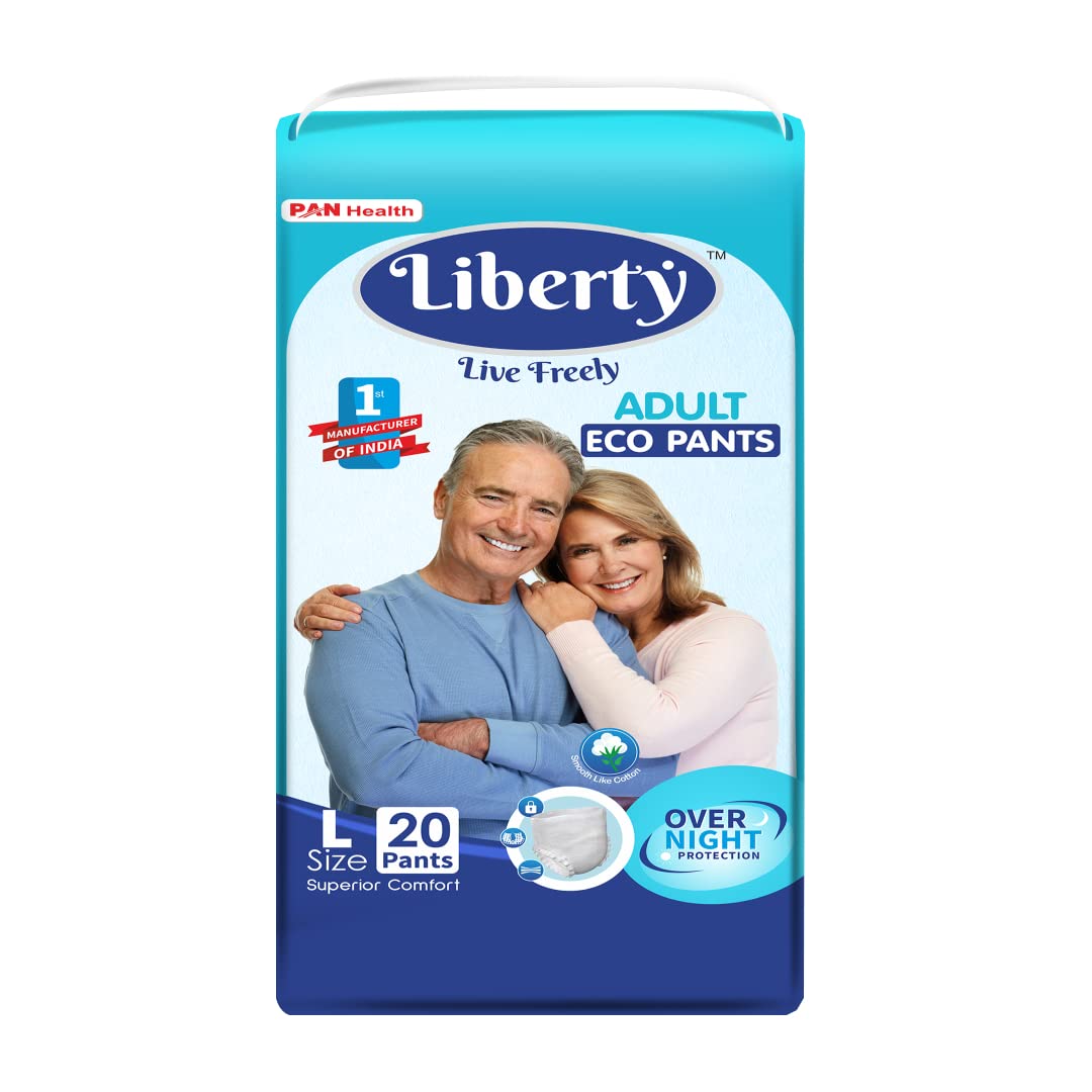 Liberty Eco Adult Diaper Pants, Large (L) 20 Count, Waist Size (75-140cm | 30-55 inches), Unisex, High Absorbency, Leak Proof, Overnight Protection, Pack of 1 - Springkart 