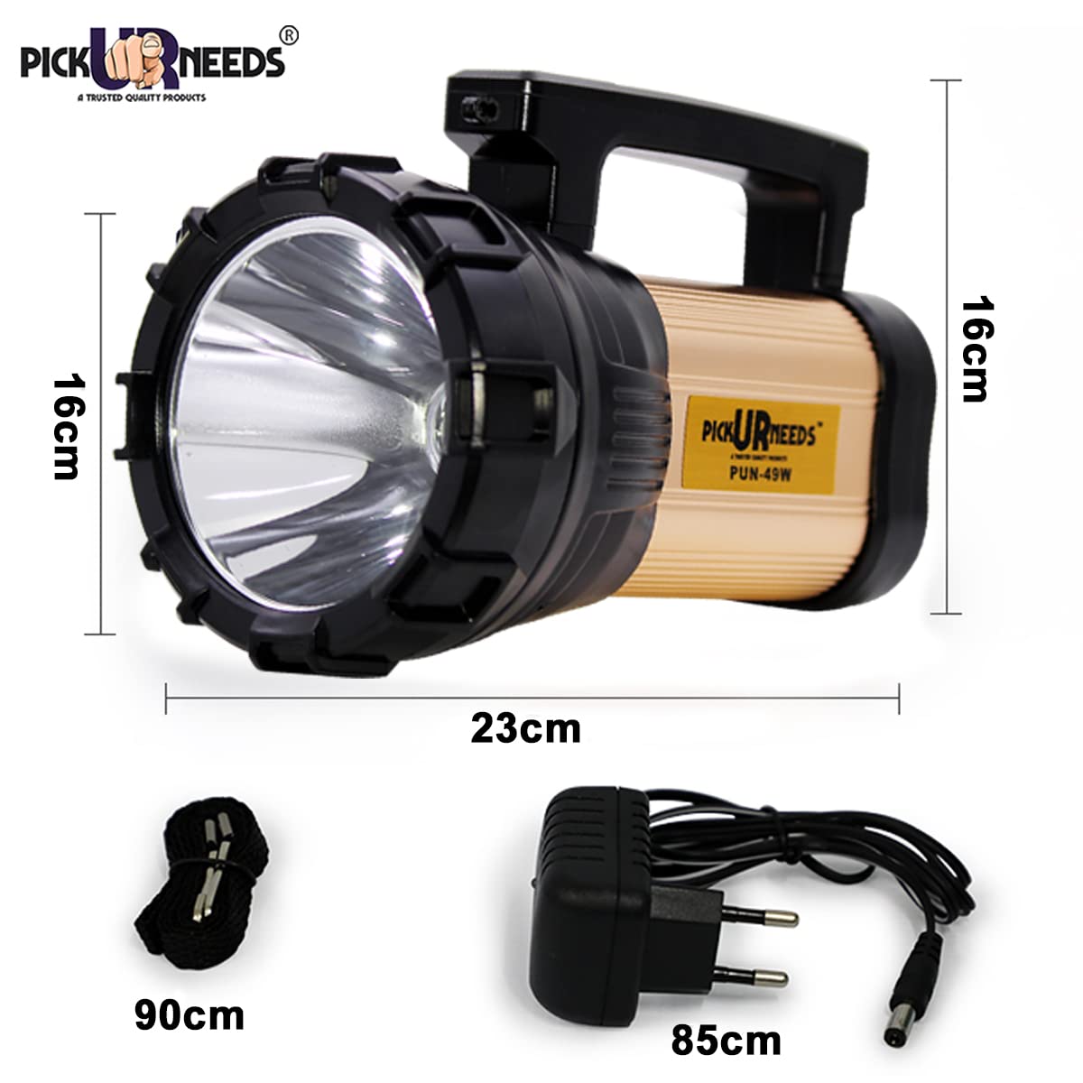 Pick Ur Needs Search LED Torch Light Long Range + Side Tube Emergency (Range 1 Km.) with Multi-Functional + Blinker Rechargeable Handheld Torch (Metal 100 Watt)1000 Lumen - Springkart 