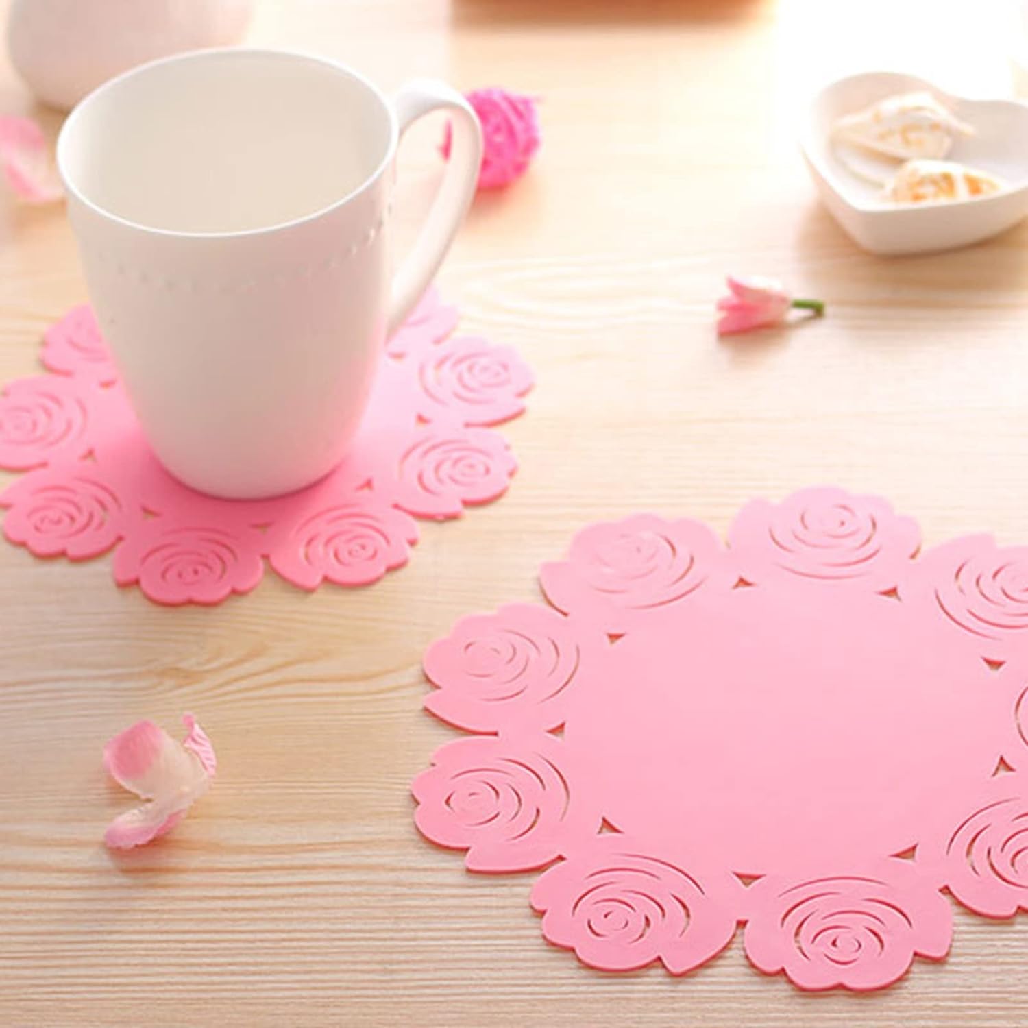 Multifunctional Placemat: Plate & Cup Mat in One (Rose/Circular) - Springkart 