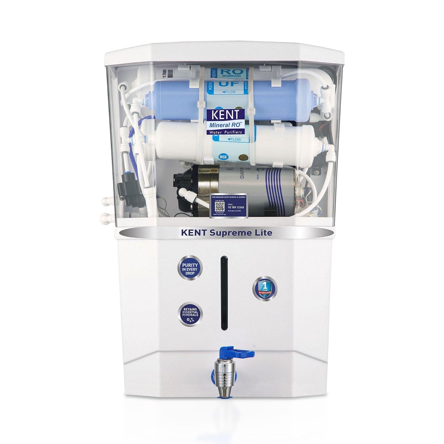 KENT Supreme Alkaline RO Water Purifier|RO+UV+UF+Alkaline+TDS Control+UV LED Tank |.0001 Micron RO Membrane|Auto flush feature|20LPH|Ideal for Borewell/Tanker/Municipal Water