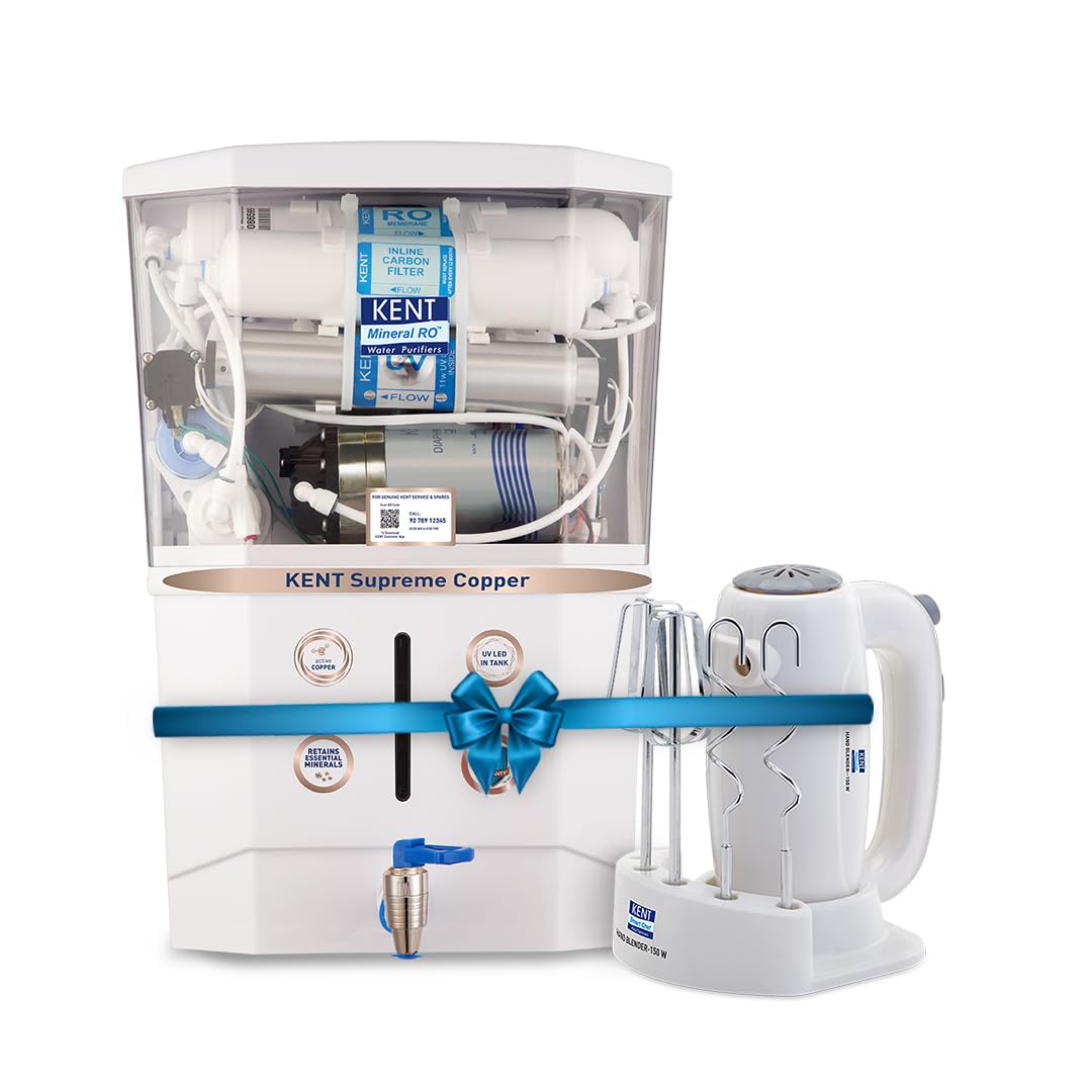 KENT Supreme Alkaline RO Water Purifier|RO+UV+UF+Alkaline+TDS Control+UV LED Tank |.0001 Micron RO Membrane|Auto flush feature|20LPH|Ideal for Borewell/Tanker/Municipal Water