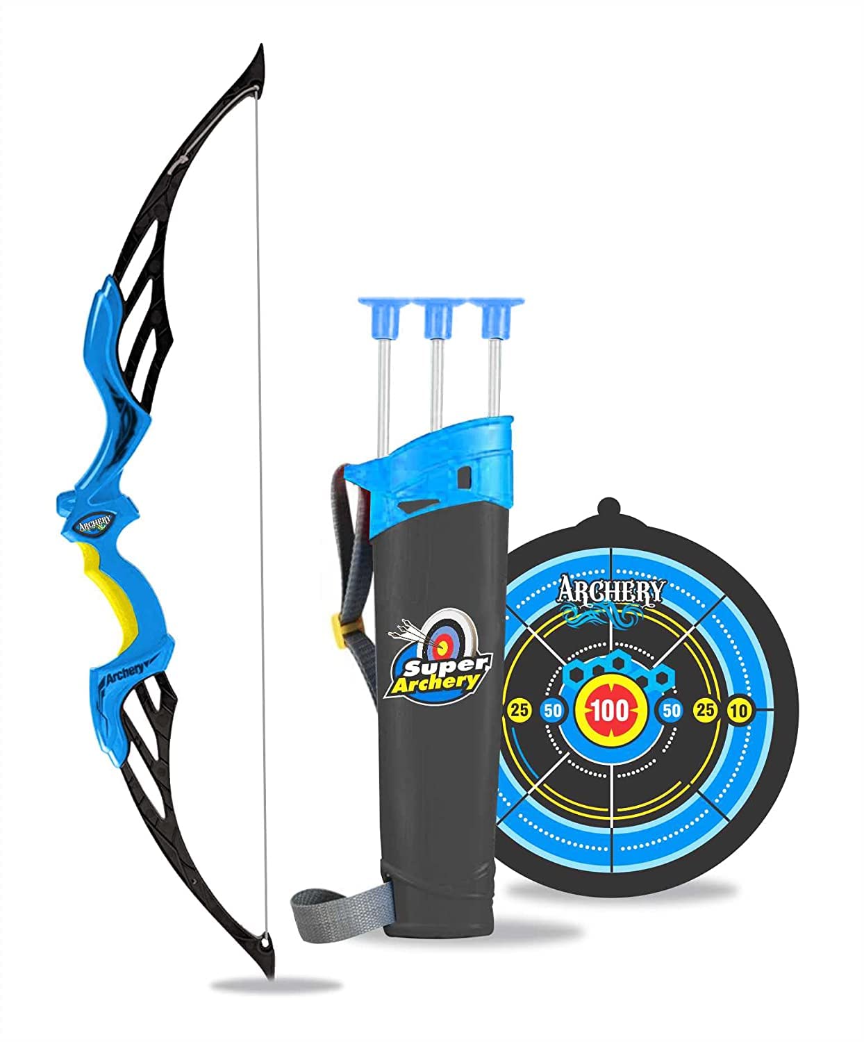 TEC TAVAKKAL Kids Bow & Arrow Toy, Boys and Girls Basic Archery Set Outdoor Hunting Game with 3 Suction Cup Arrows, Target & Quiver Archery Toys with Light