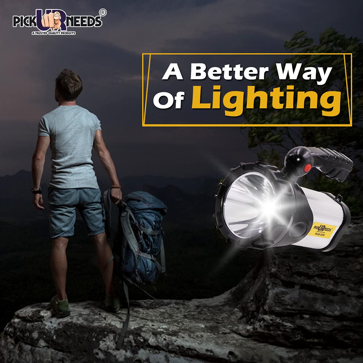 Pick Ur Needs Prime Metal 100W Rechargeable Waterproof Bright Led Torch Light Laser Long Range Distance High Power Search Light (Silver), 7000 Lumen - Springkart 