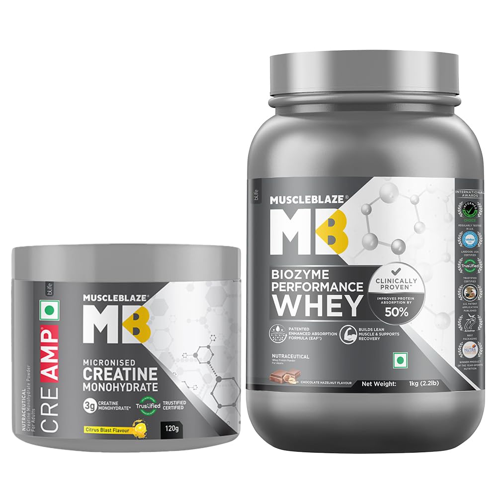 MuscleBlaze Biozyme Performance Whey Protein Powder, 1kg (2.2lbs) | Magical Mango | 25g Protein Per Scoop | Clinically Tested 50% Higher Protein Absorption