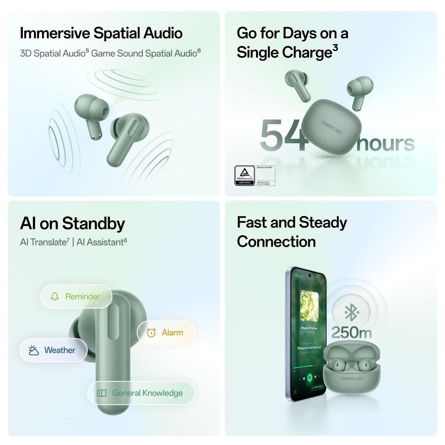 OnePlus Nord Buds 4 TWS Earbuds with 52dB Real-time ANC, Game Sound Spatial Audio, 6-Mic AI Clear Calls, Up to 54hrs Playback, 10 min for 11 hrs Fast Charging, Bluetooth 6.1 - Stellar Black