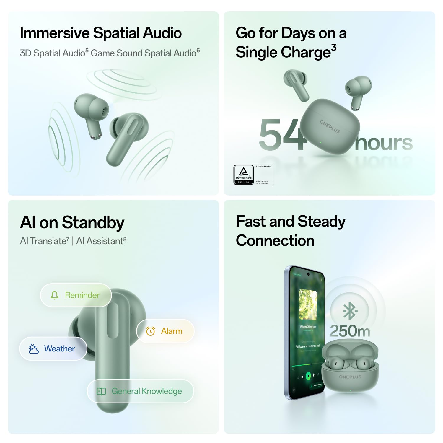 OnePlus Nord Buds 4 TWS Earbuds with 52dB Real-time ANC, Game Sound Spatial Audio, 6-Mic AI Clear Calls, Up to 54hrs Playback, 10 min for 11 hrs Fast Charging, Bluetooth 6.1 - Stellar Black