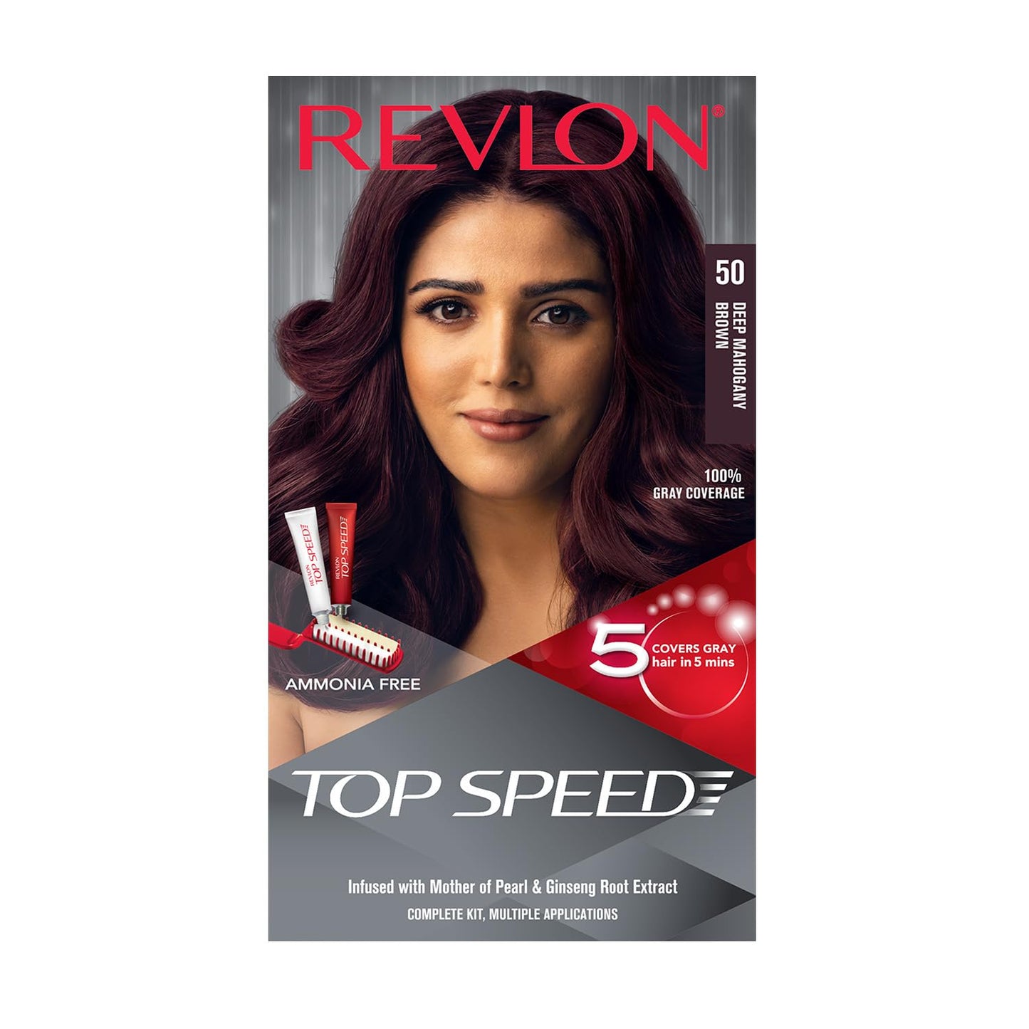 Revlon Top Speed Hair Color for Women Dark Brown | 100% Grey Coverage in just 5 Minutes | Ammonia Free, Easy Application and Intense Conditioning