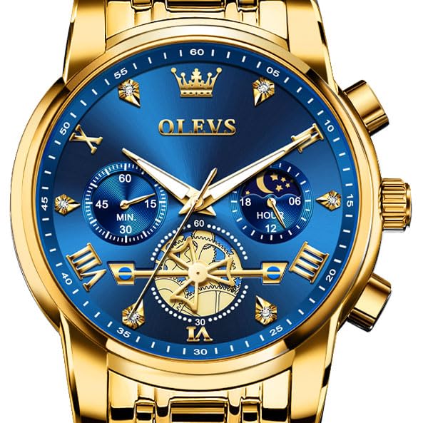 Buy OLEVS Mens Chronograph Watches Gold Stainless Steel Chain Quartz Wrist Watches Business Dress Waterproof Luminous Date Watch at Amazon.in