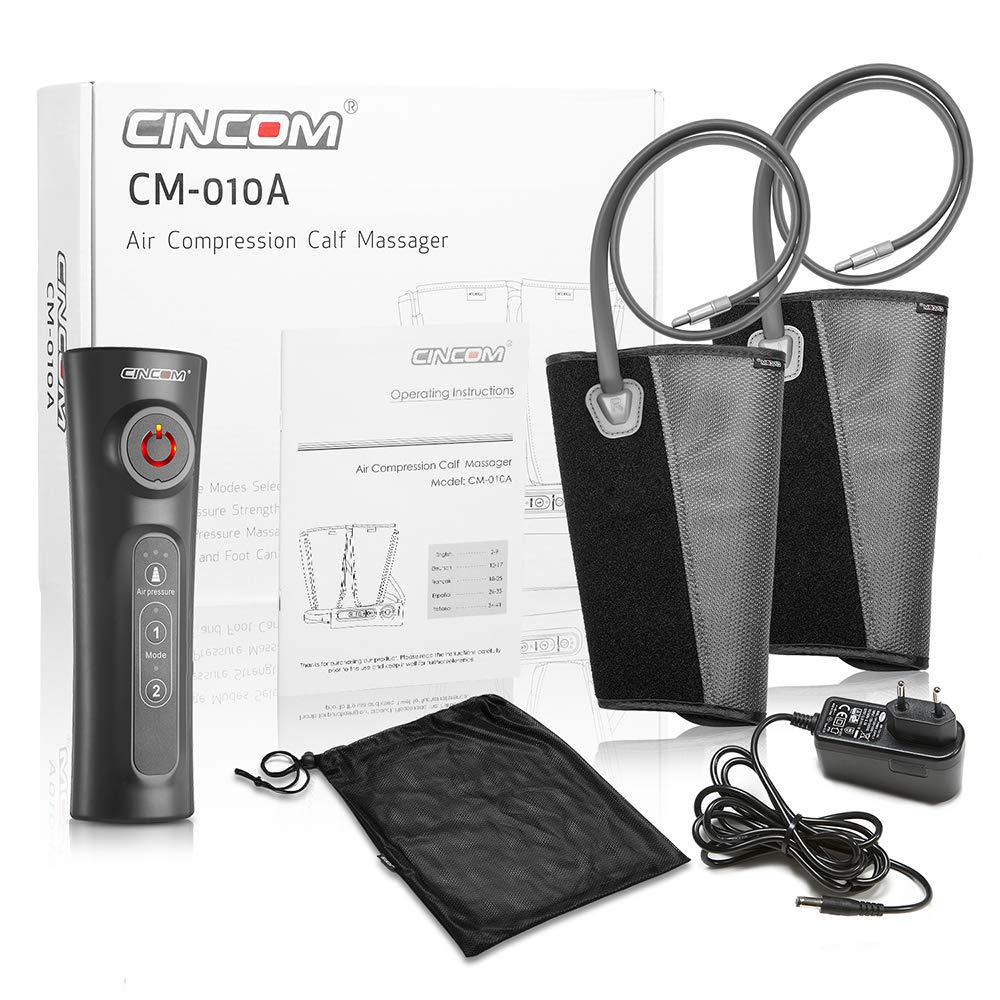 CINCOM Corded Electric Leg Massager, Leg Compression Massager for Circulation and Pain Relief Air Compression Foot Calf Thigh Massager with Handheld Controller (For Calf), Grey
