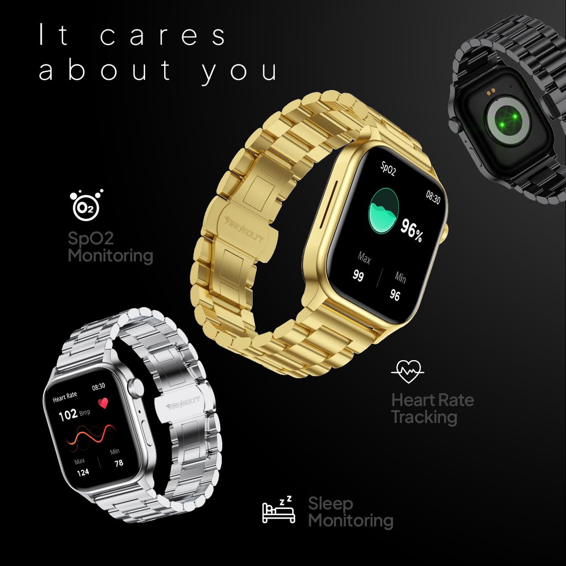 Fire-Boltt Rise Smart Watch 1.85″ with Bluetooth Calling, AI Voice Assistant, Rotating Crown, SpO2 & Heart Rate Monitor, 123 Sports Modes, IP67 Waterproof Metal Smartwatch for Men & Women - Black