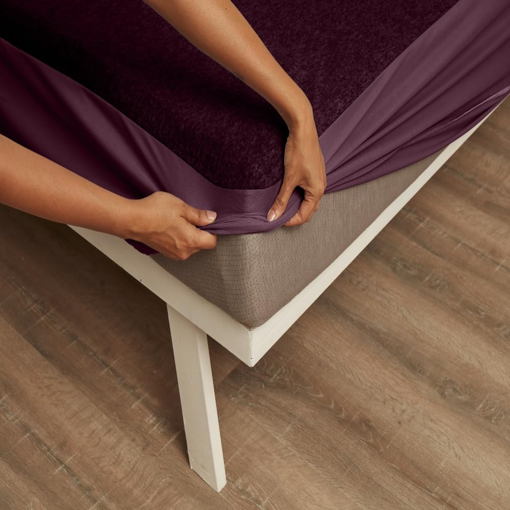 Wakefit Cotton Feel Ultra Soft Waterproof Mattress Protector|Breathable - Hypoallergenic Mattresses Cover 72" x 72" - King, Beetroot, Beetroot, Beetroot - Cotton Feel-purple