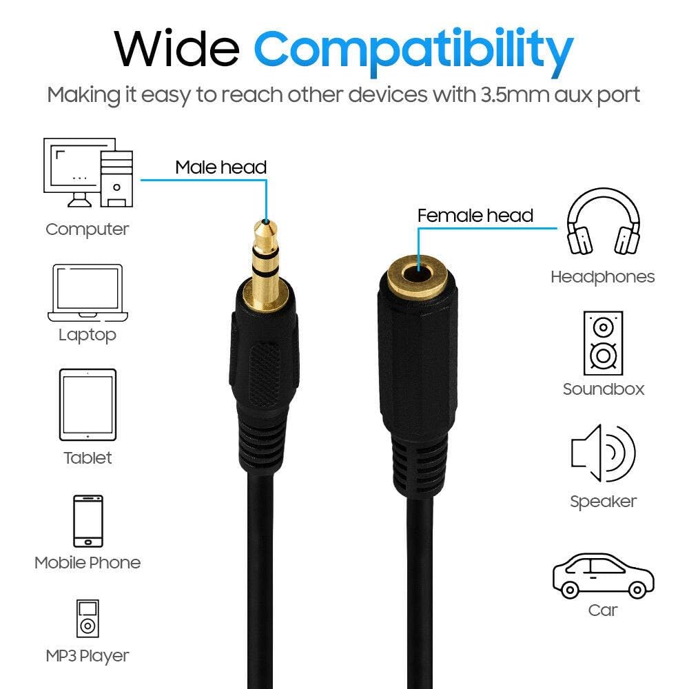 Stereo Audio Headphone Extension Cable 3.5mm 3 feet