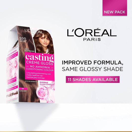 L'Oréal Paris Casting Crème Gloss Hair Color With Glycolic Gloss Complex | 5X Glossier Hair Color | Shade 200 - Ebony Black | 60g + 40ml + 60g