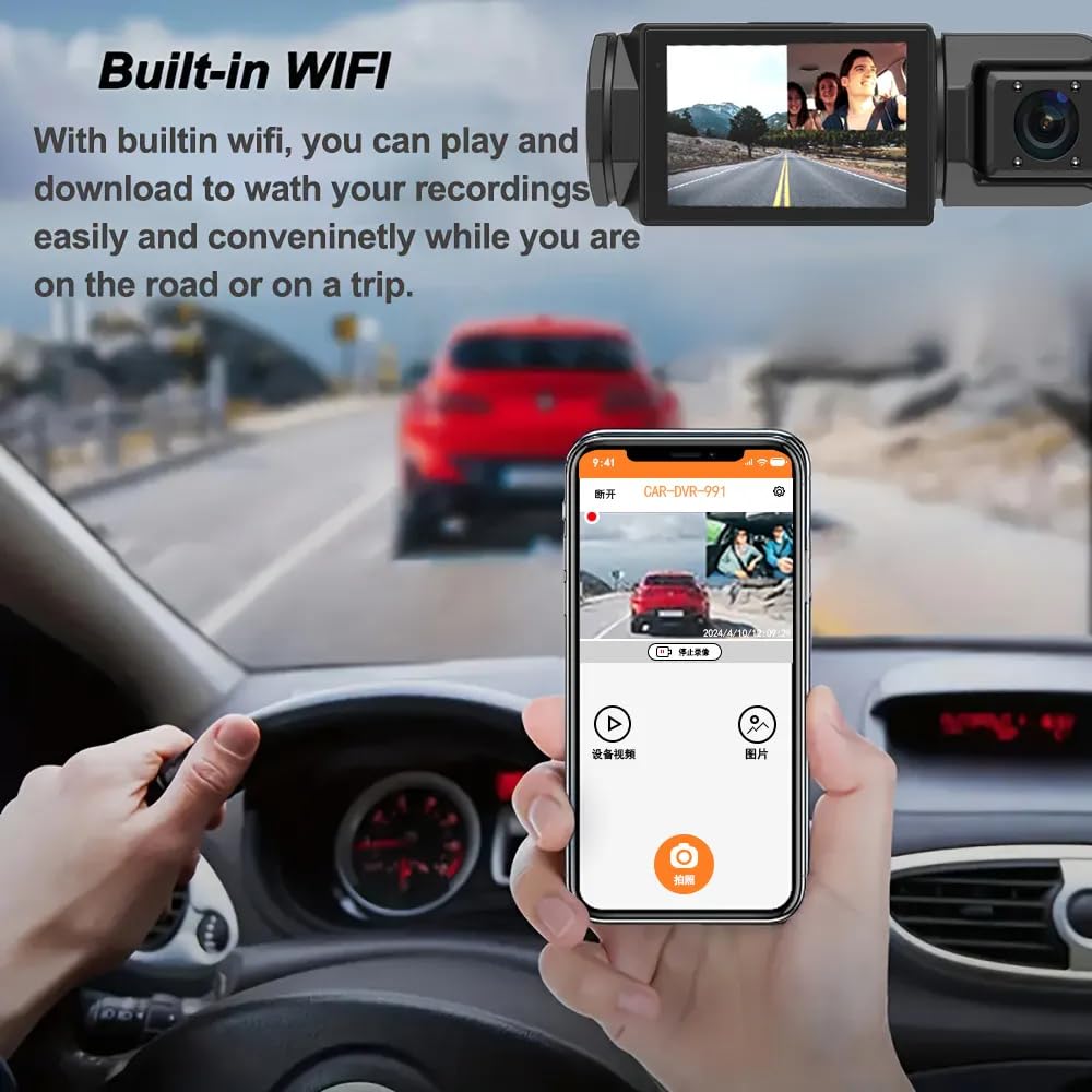 Maizic Smarthome Triplex 4K 3 Channel Dash Cam WiFi Built-in G-Sensor, 1296P+1080P+1080P Front and Rear Inside Loop Recording, Triple Car Dash Camera, IR Night View, 24H Parking Monitor