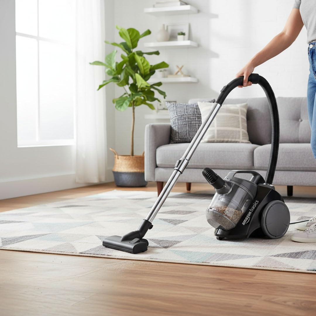 AmazonBasics Cylinder Bagless Vacuum Cleaner with Power Suction, Low Sound, High Energy Efficiency and 1 Years Warranty (2L, Black)
