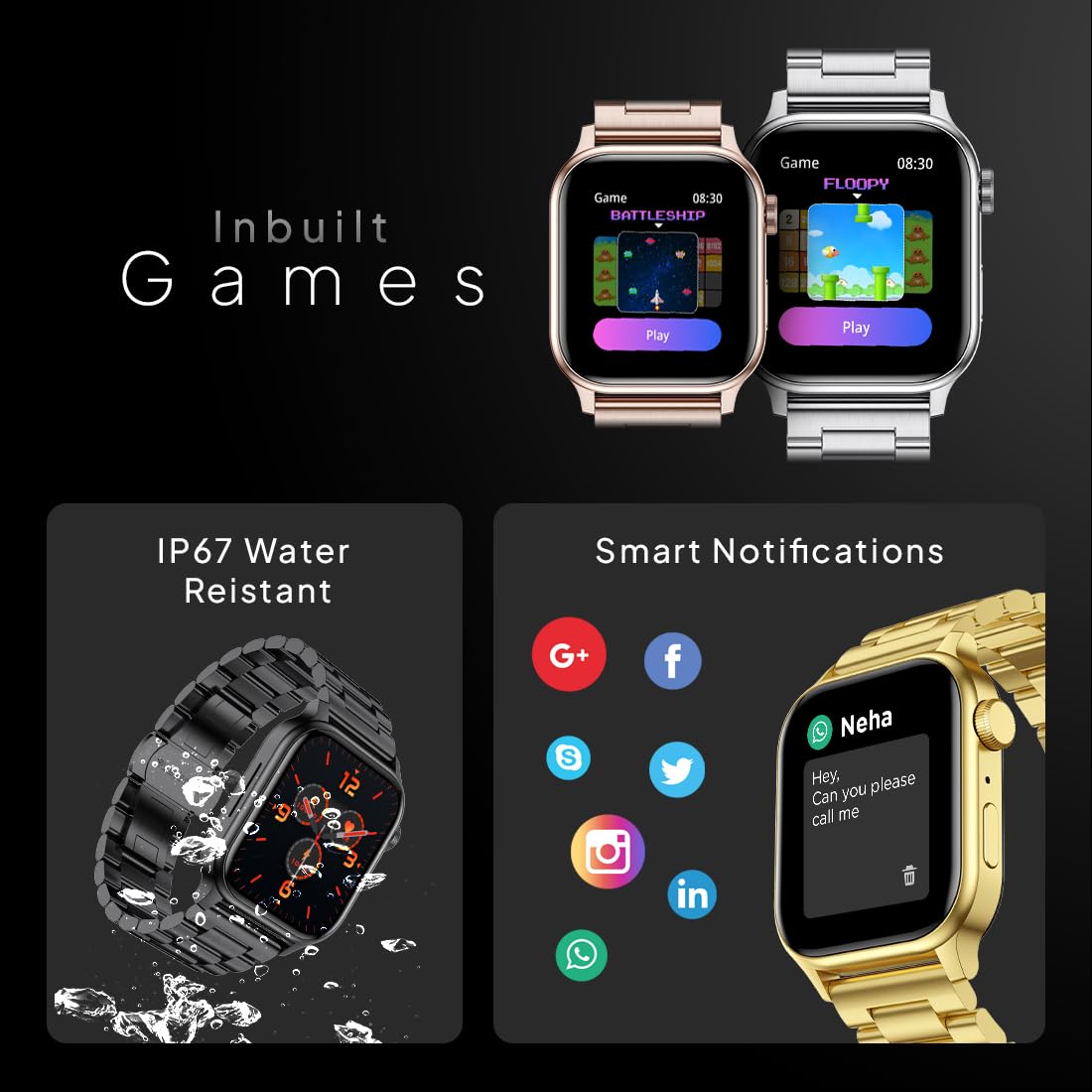 Fire-Boltt Rise Smart Watch 1.85″ with Bluetooth Calling, AI Voice Assistant, Rotating Crown, SpO2 & Heart Rate Monitor, 123 Sports Modes, IP67 Waterproof Metal Smartwatch for Men & Women - Black