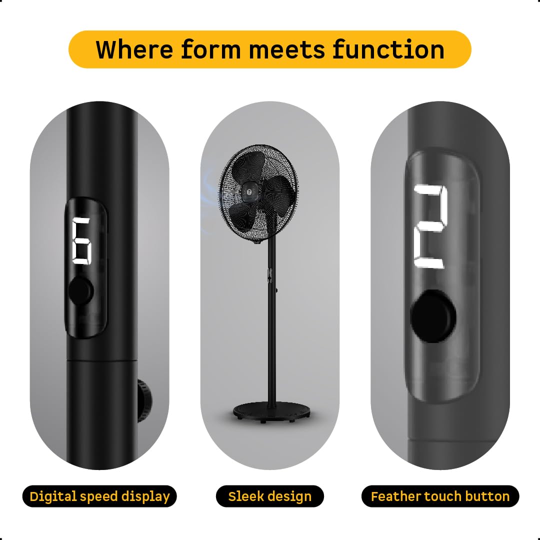 atomberg Renesa 400mm Pedestal Fan for Home | Silent BLDC Stand Fan | LED Display | 6 Speeds | Remote with Oscillation, Timer, Sleep | 2 Year Warranty (Midnight Black)