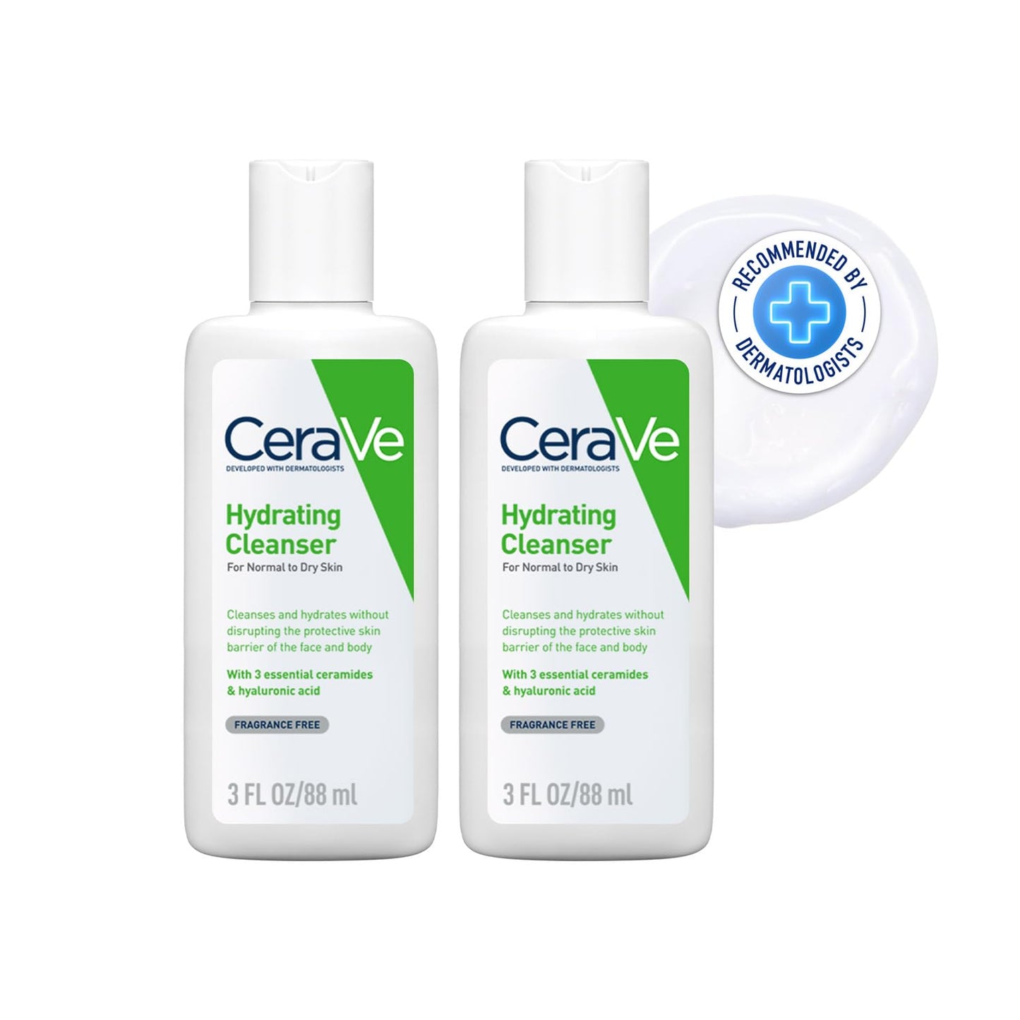 CeraVe Hydrating Cleanser For Normal To Dry Skin (88ml) - Non-Foaming Face Wash with Hyaluronic Acid And Ceramides | Non-Comedogenic, Non-Irritating And Fragrance-Free Cleanser