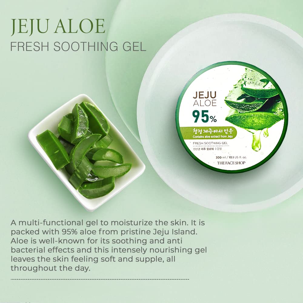 The Face Shop Non-Sticky Transparent 3 in 1 Aloe Fresh Soothing gel for Skin, Body and Hair | Pure Aloe Vera & Vitamin E for Skin and Hair | Korean Skin care products, 300ml - Springkart 