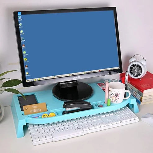 Desktop Organizer Rack Office Supply Holder/Office Computer Desk Supply Caddy Tray/Anti Dust Shelf Over Keyboard - Blue