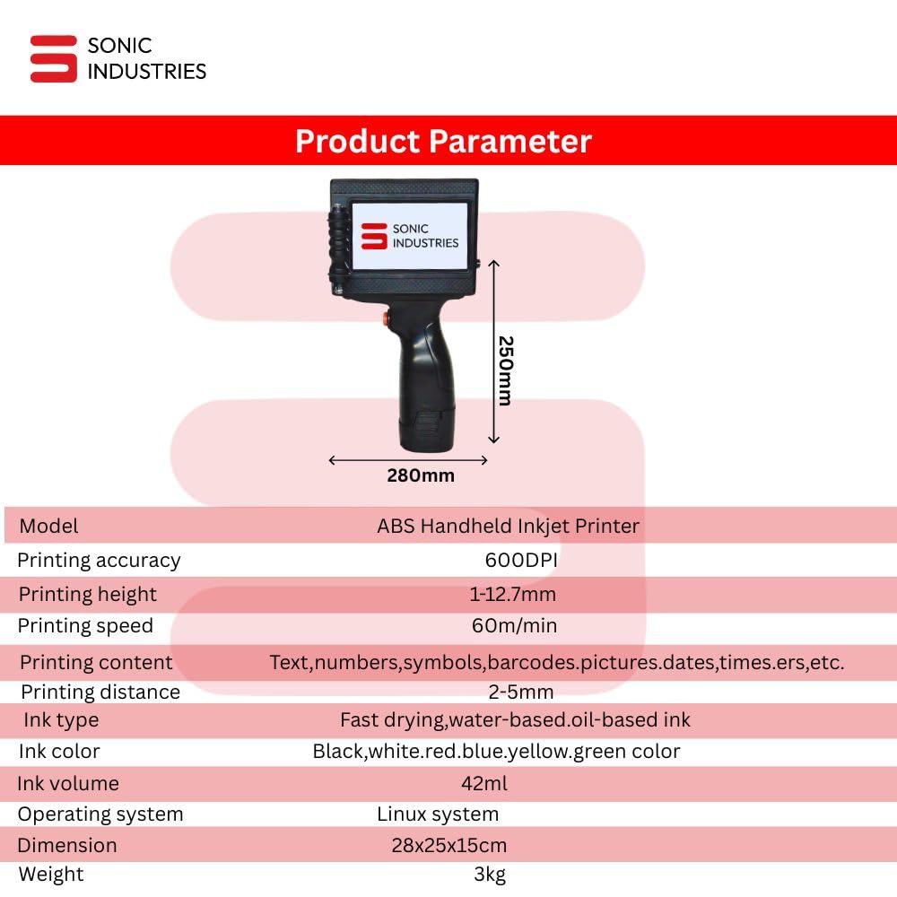 SONIC INDUSTRIES Handheld Batch Coding Machine – Portable TIJ Inkjet Printer for Expiry Date, MRP & Barcode Printing | 600 DPI Industrial Coding Machine for Packaging, Manufacturing & Small Business