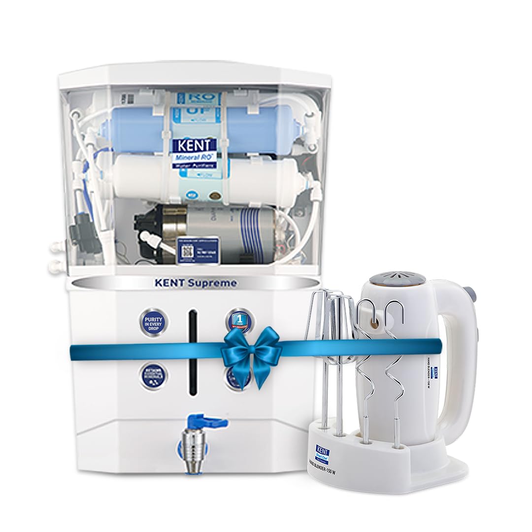 KENT Supreme Alkaline RO Water Purifier|RO+UV+UF+Alkaline+TDS Control+UV LED Tank |.0001 Micron RO Membrane|Auto flush feature|20LPH|Ideal for Borewell/Tanker/Municipal Water