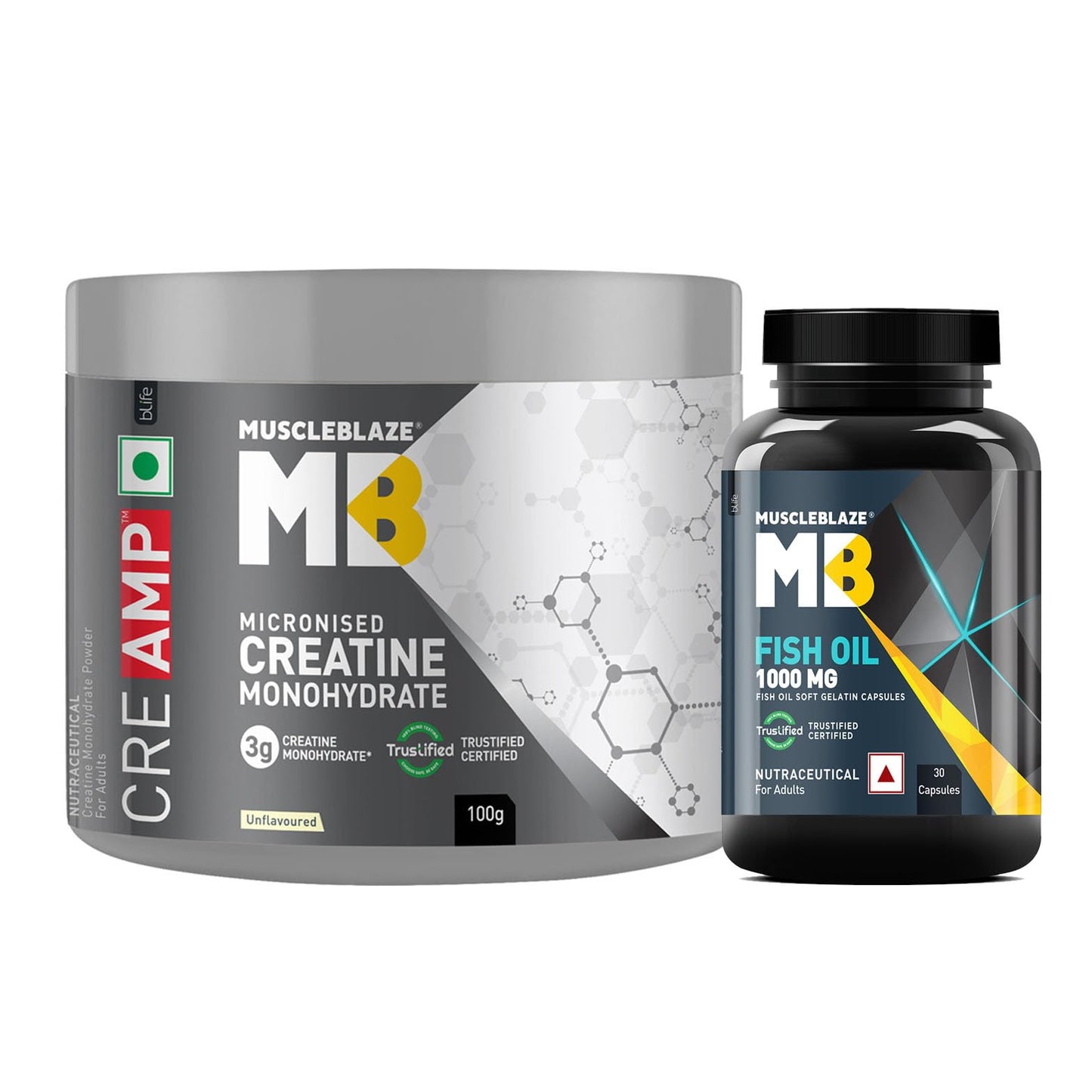 MuscleBlaze Micronised Creatine Monohydrate CreAMP Powder, Unflavoured (32 Servings, 100g) | Trustified Certified Creatine