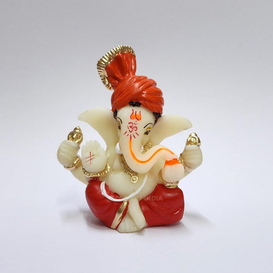 Gold Art India Polyresin Lord Ganesha Idol for Car Dashboard, Home, Office | Ganpati Statue for Mandir Decor | Handcrafted Ganesh Murti (2 x 2.5 inch, Red & Orange)