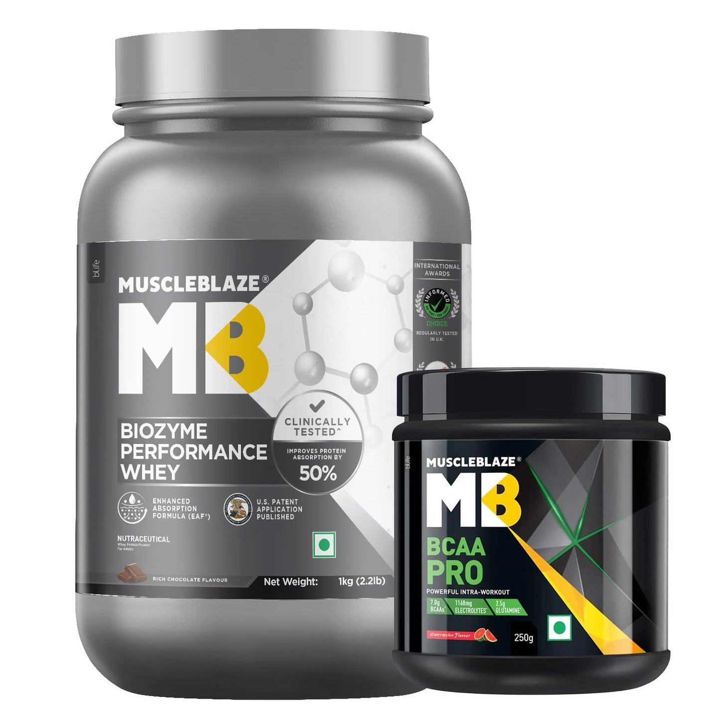 MuscleBlaze Biozyme Performance Whey Protein Powder, Chocolate Peanut Butter (2kg / 4.4lbs) | 25g Protein Per Scoop | Clinically Tested 50% Higher Protein Absorption
