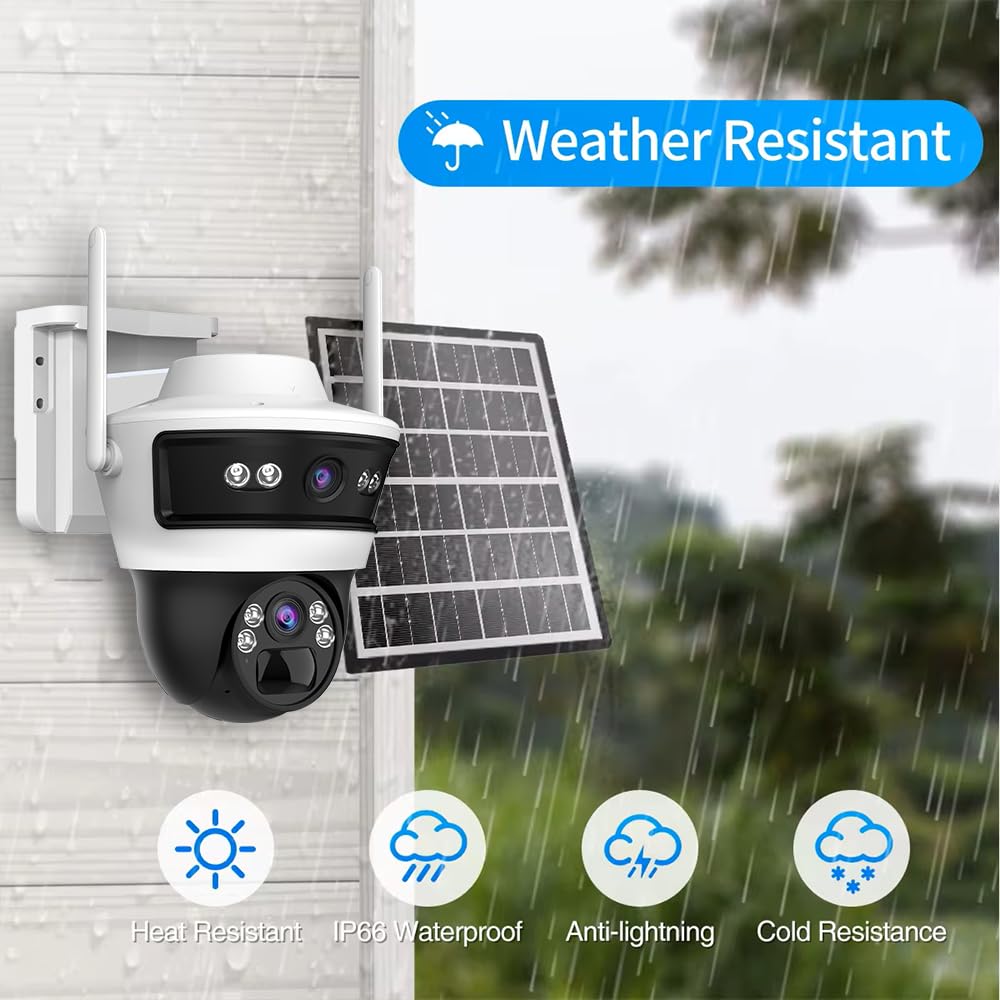 Camate Stellar Duo 4+4MP 4G SIM Based Wireless Outdoor CCTV Camera | Solar Powered Battery | No WiFi Needed | Color Night Vision | Motion Detection | 2-Way Audio | Weatherproof | Supports 256GB SDcard