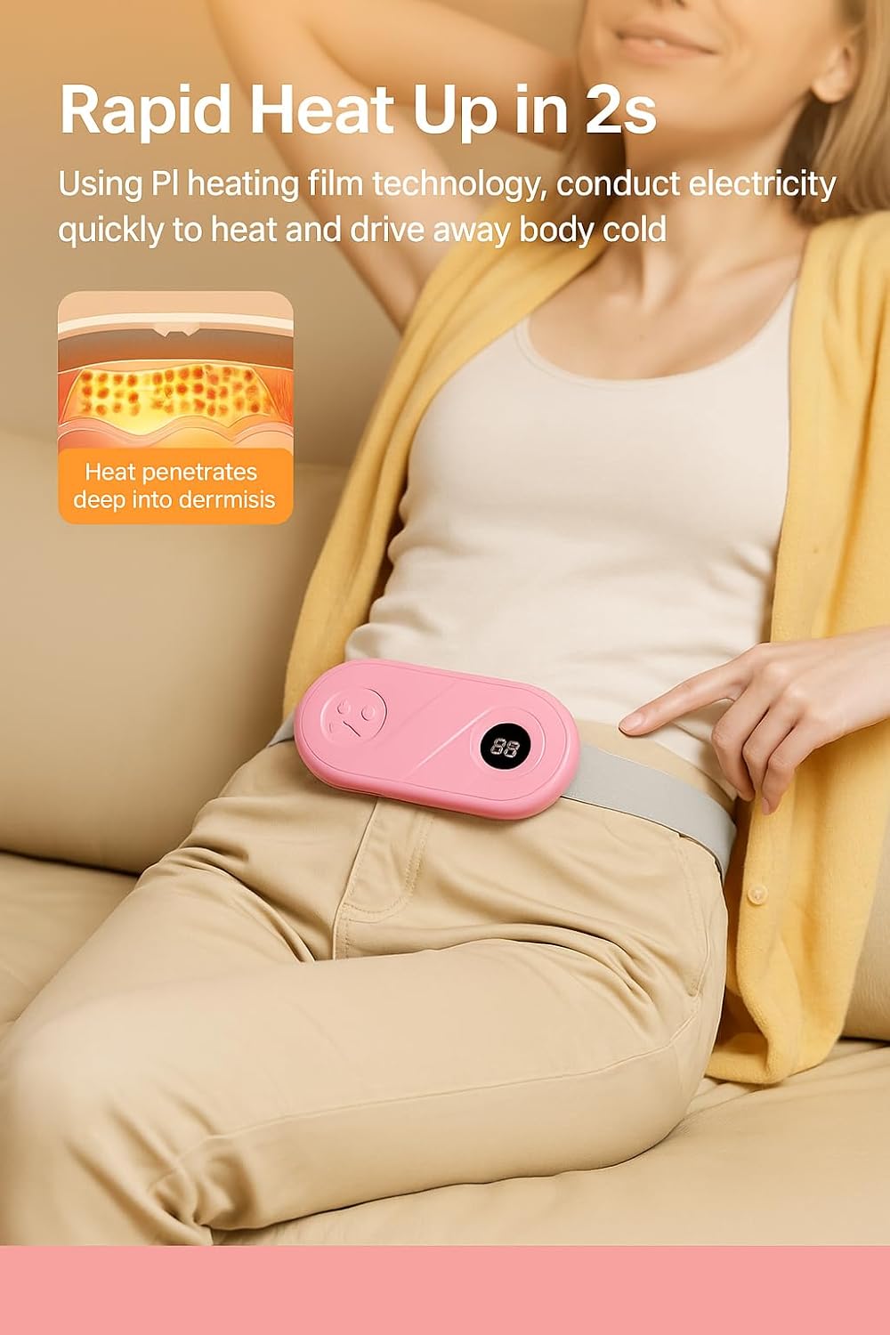 BRONTIX Period Cramp Relief Massager With 6 Modes Heating Pad For Back Pain, Crampfree-Period Cramp Relief Heater And Massager, Works As Periods Pain Relief Products, Rose