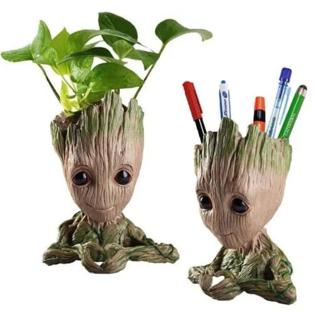 Zesta Groot Pen Stand/Groot Flower Pot Gift for Men/PVC Decorative Items for Office or Home 16 Cms Desk Decor - GR0002 - Springkart 