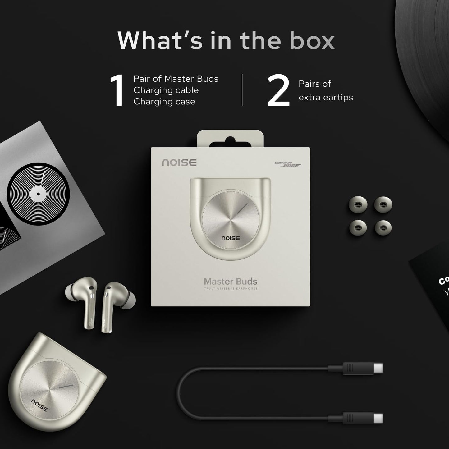 Noise Master Buds, Sound by Bose in-Ear Bluetooth Earbuds, Up to 49dB Adaptive ANC, LHDC 5.0, Immersive Spatial Audio, 44H Playtime with 6 mic ENC, Dual Pairing, IPX5 Ear Buds TWS (Onyx)