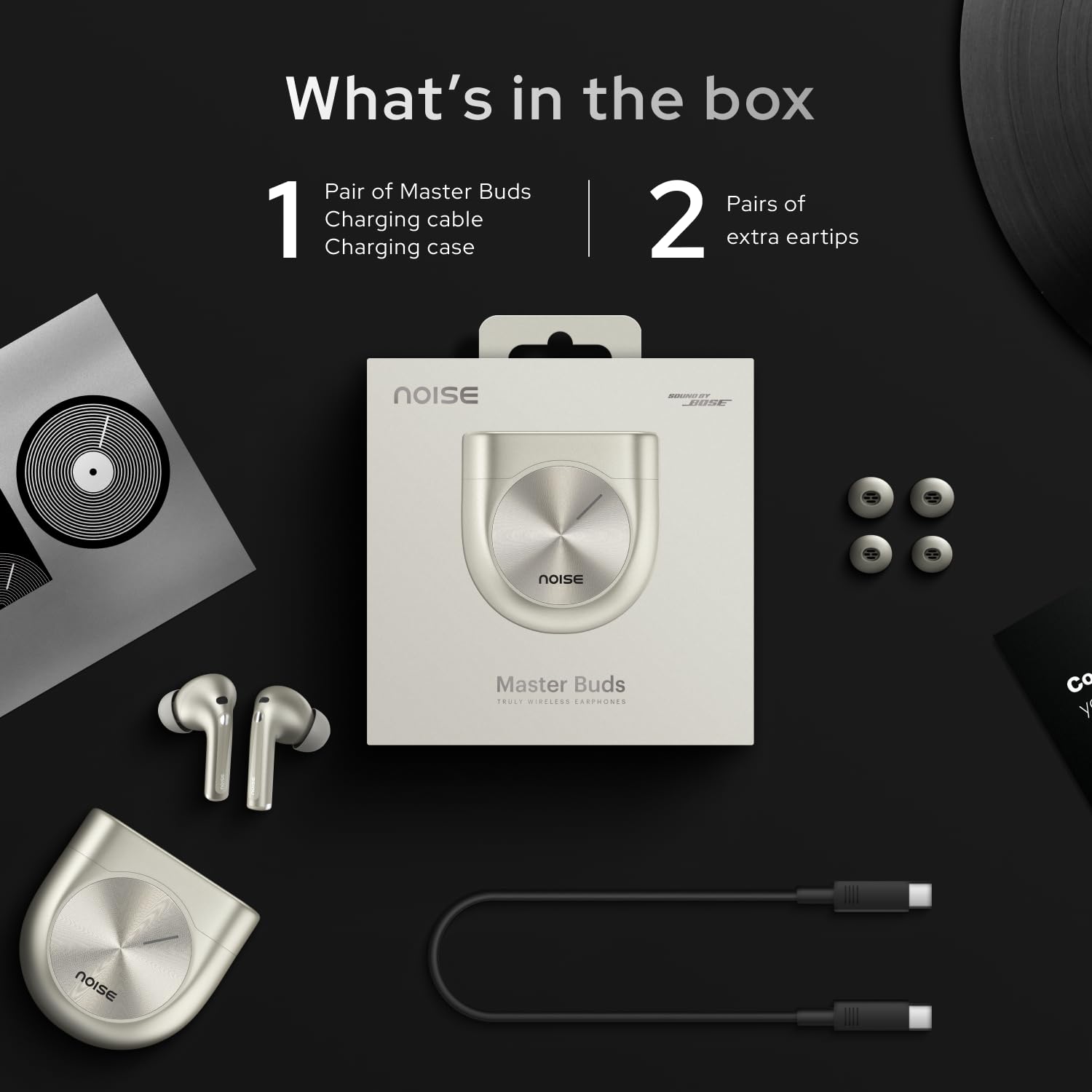 Noise Master Buds, Sound by Bose in-Ear Bluetooth Earbuds, Up to 49dB Adaptive ANC, LHDC 5.0, Immersive Spatial Audio, 44H Playtime with 6 mic ENC, Dual Pairing, IPX5 Ear Buds TWS (Onyx)