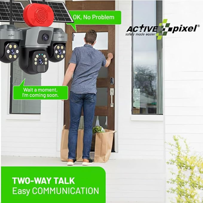 Active Pixel 4Mp Solar 4G SIM PTZ Security Camera | Triple Lens 360° Surveillance | Built-in Loud Alarm Siren | Motion Tracking | Color Night Vision | Wireless Outdoor CCTV – No Power, No Wires - G17