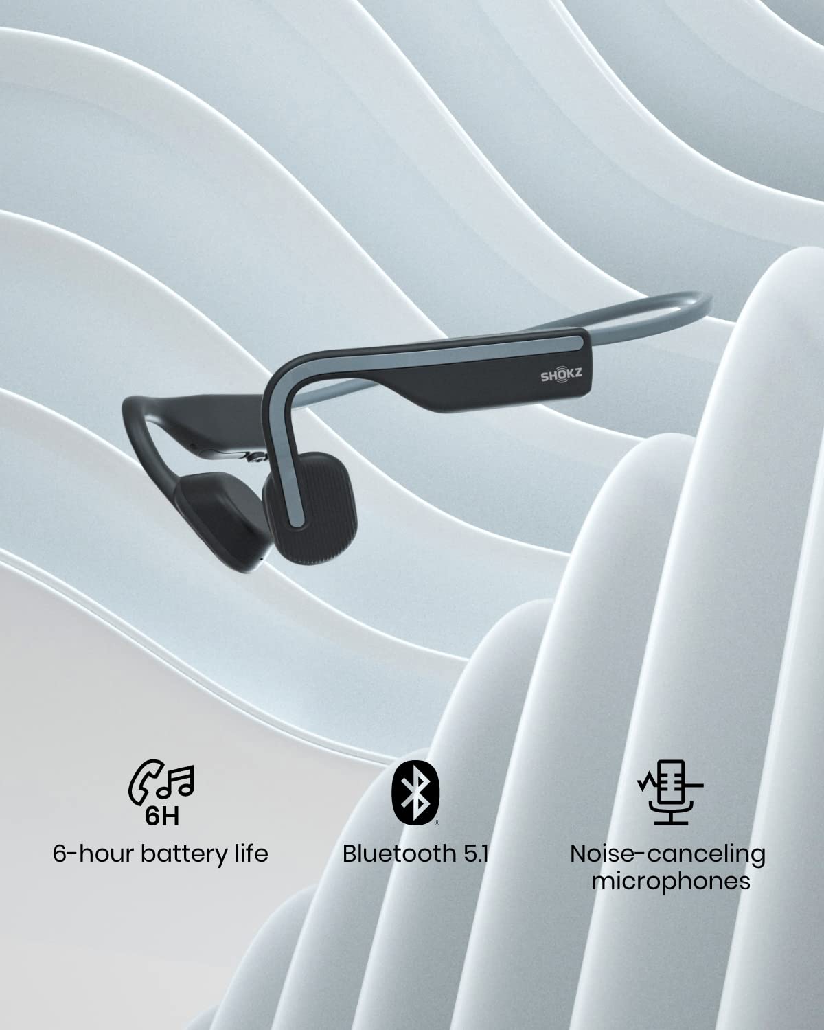SHOKZ OpenMove Bluetooth Wireless Headphones with Mic, Bone Conduction Wireless Headset with 6H Playtime, IP55 Waterproof Sports Headphones for Running, Workout, Cycling (Slate Grey)