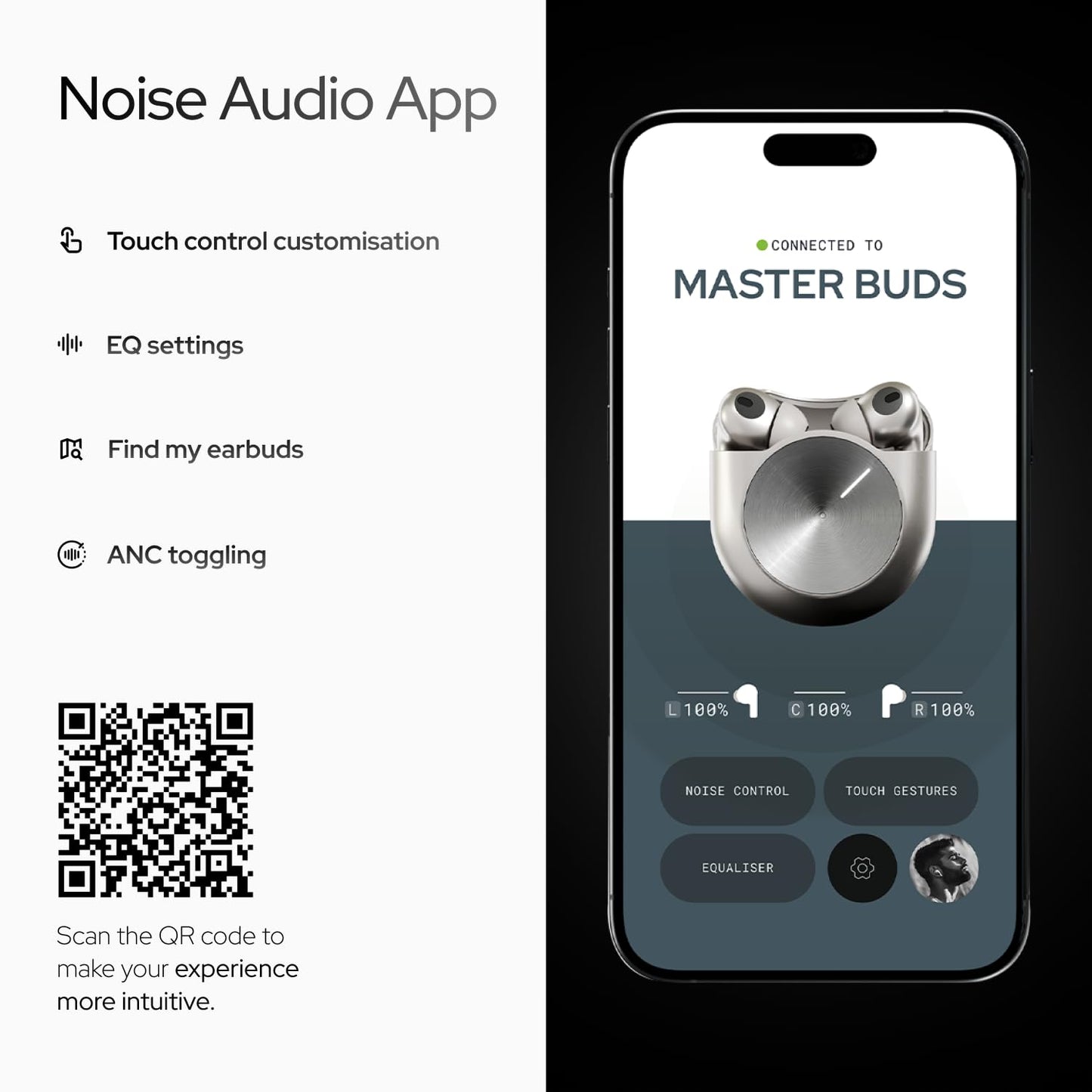Noise Master Buds, Sound by Bose in-Ear Bluetooth Earbuds, Up to 49dB Adaptive ANC, LHDC 5.0, Immersive Spatial Audio, 44H Playtime with 6 mic ENC, Dual Pairing, IPX5 Ear Buds TWS (Onyx)