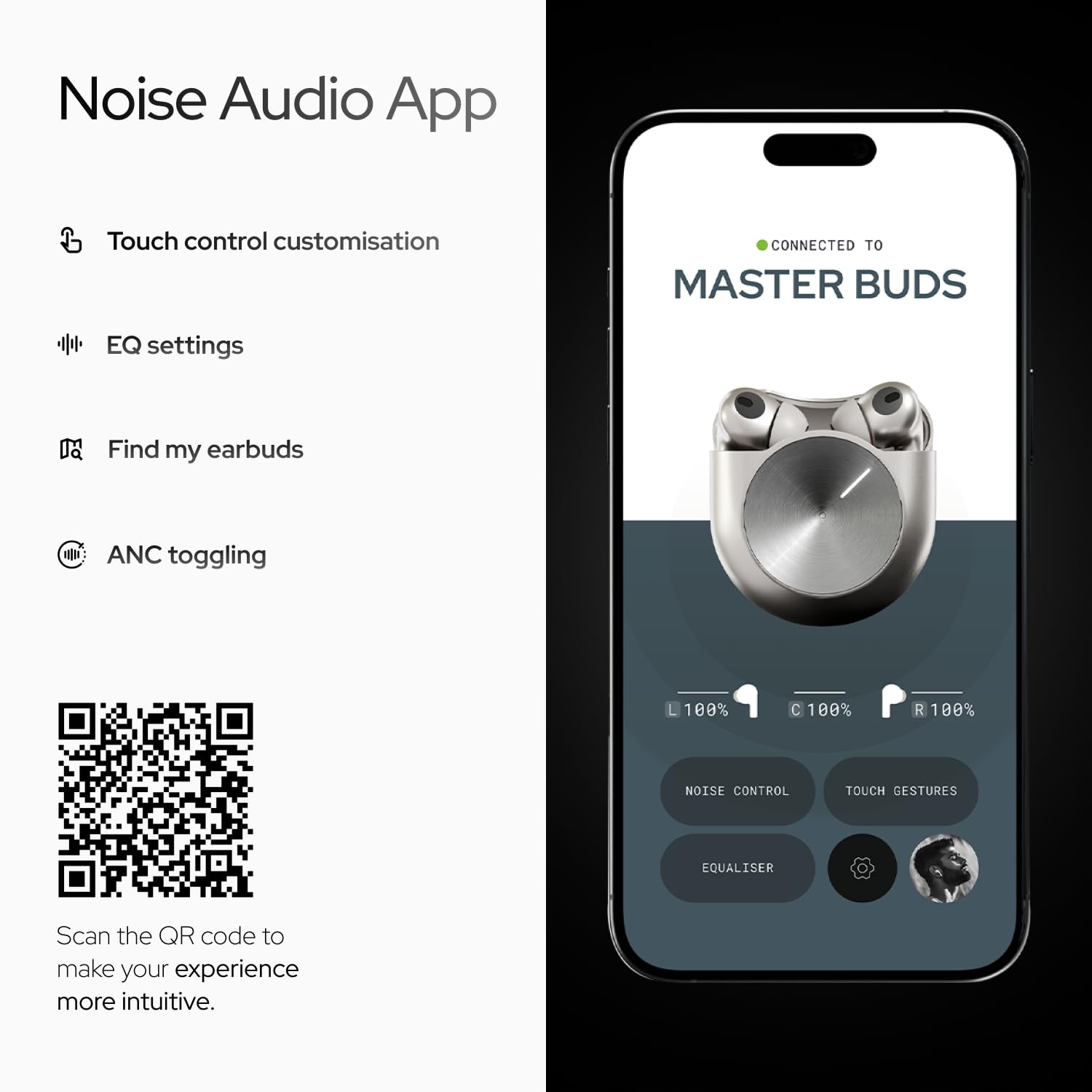 Noise Master Buds, Sound by Bose in-Ear Bluetooth Earbuds, Up to 49dB Adaptive ANC, LHDC 5.0, Immersive Spatial Audio, 44H Playtime with 6 mic ENC, Dual Pairing, IPX5 Ear Buds TWS (Onyx)