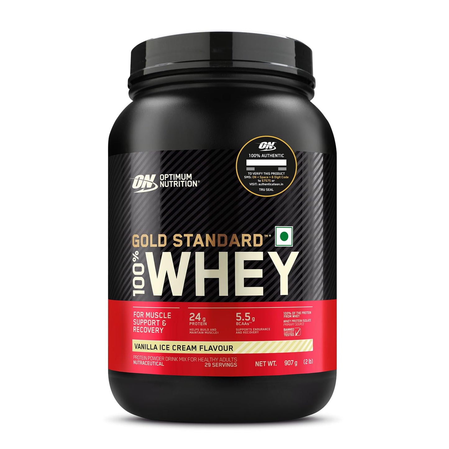 Optimum Nutrition (ON) Gold Standard 100% Whey Protein Powder 2 lbs, 907 g (Double Rich Chocolate), for Muscle Support & Recovery, Vegetarian - Primary Source Whey Isolate
