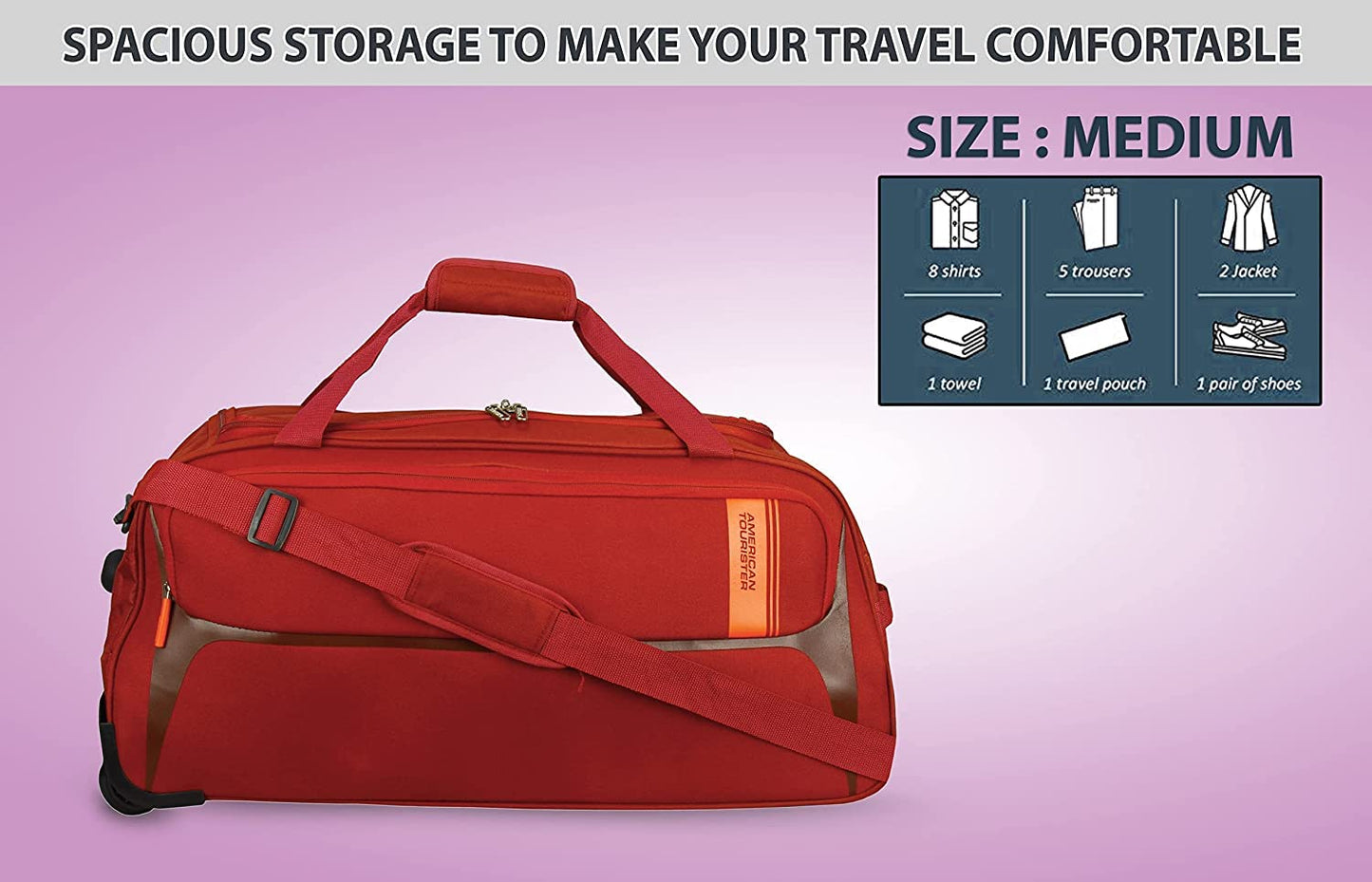American Tourister Polyester 65 Cms Travel Wheel Duffle Carry-On Luggage (Red), 32 Centimeters